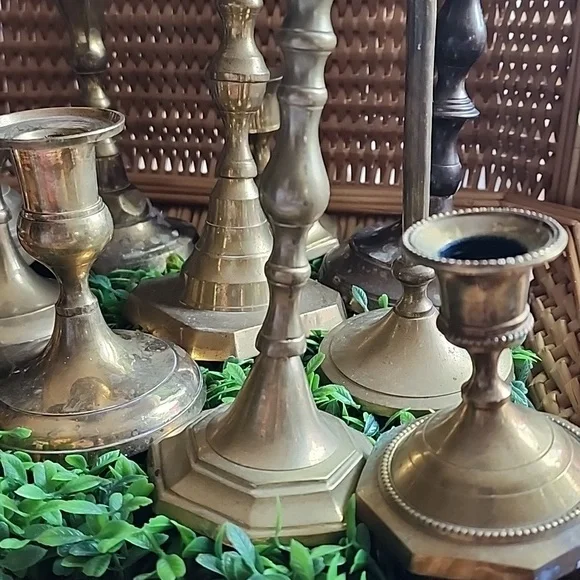 Instant Collection Lot of 11 Vintage Brass Candlesticks